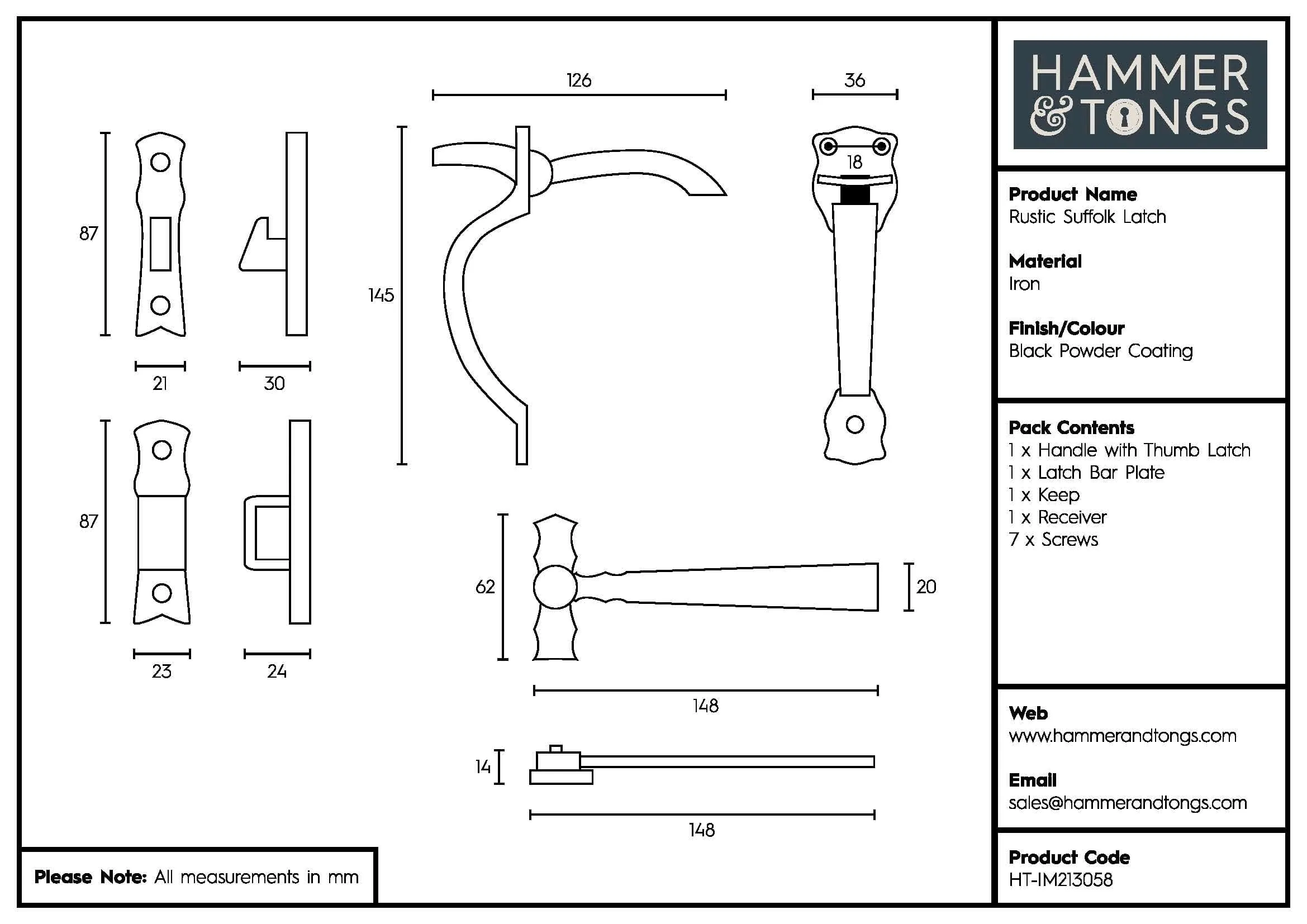 145mm Black Rustic Suffolk Latch - By Hammer & Tongs