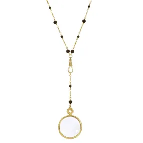 1928 Jewelry Black Bead Magnifying Glass Drop Necklace 24" - Magnification Power: 1-2X