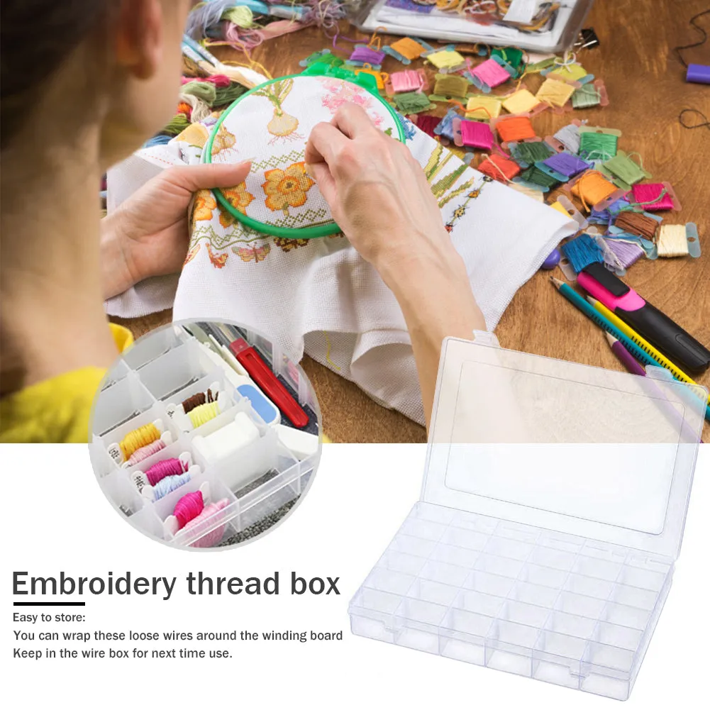 36 Grids Embroidery Floss Storage Box with Floss Bobbins DIY Sewing Tools