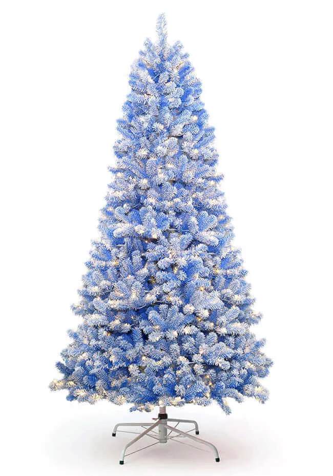 7.5' Duchess Blue Flock Artificial Christmas Tree with 600 Warm White LED Lights