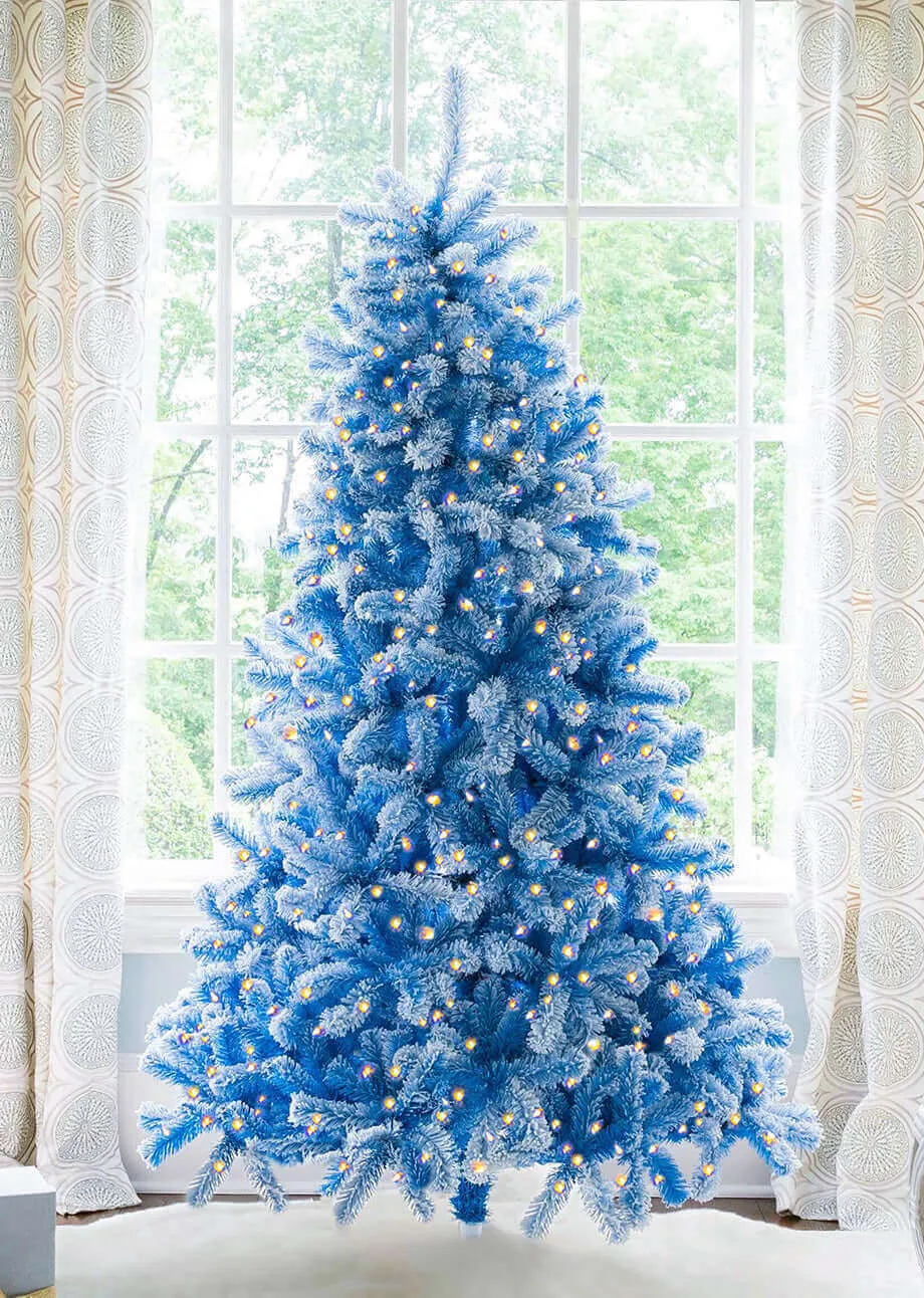 7.5' Duchess Blue Flock Artificial Christmas Tree with 600 Warm White LED Lights