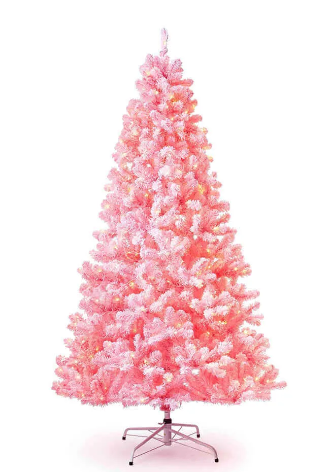 7.5' Duchess Pink Flock Artificial Christmas Tree with 600 Warm White LED Lights