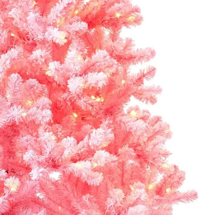 7.5' Duchess Pink Flock Artificial Christmas Tree with 600 Warm White LED Lights