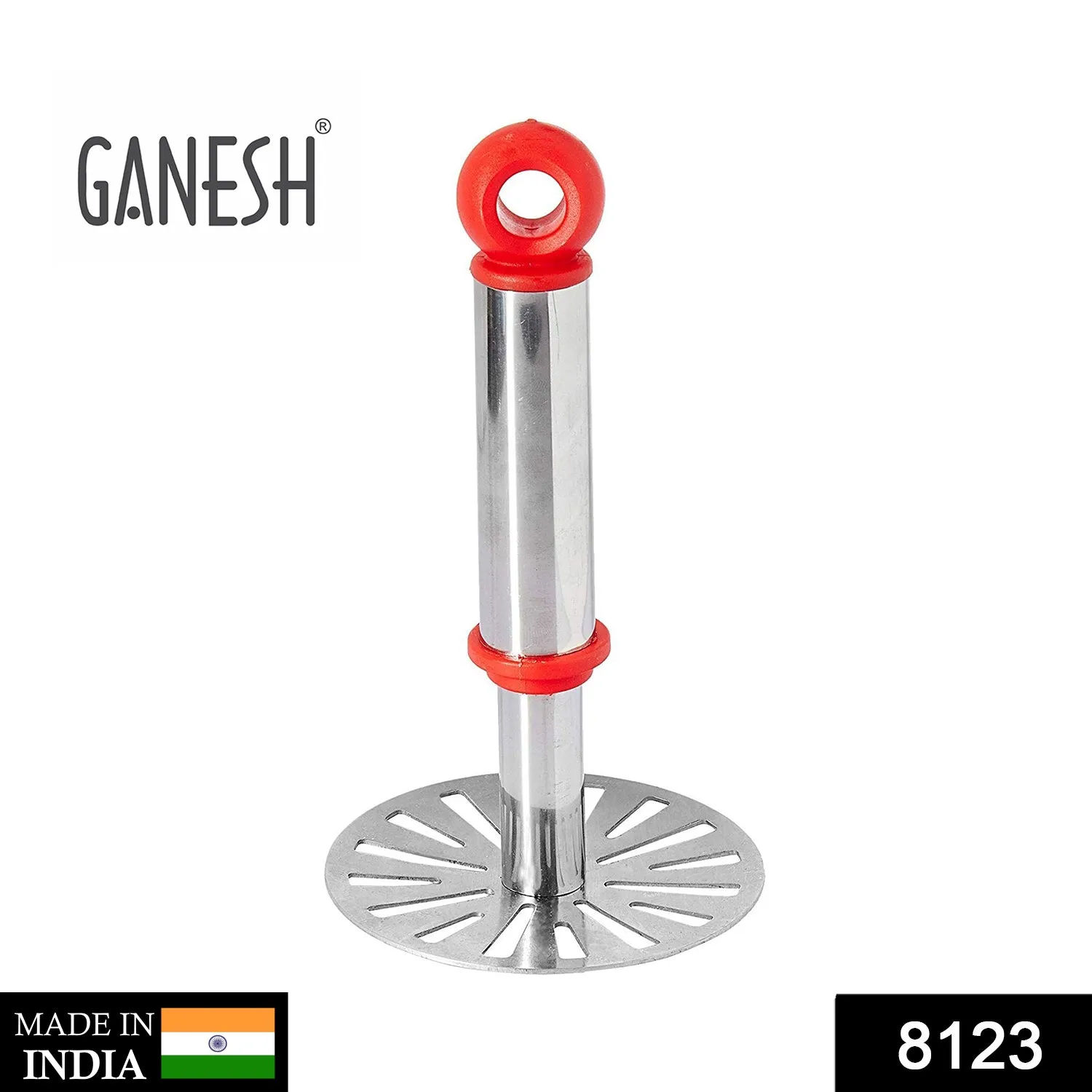 8123 Ganesh Potato / Pav Bhaji Masher with Plastic Handle, Silver & Plastic - Oval Pav Masher, Potato 1-Piece, Smasher Handle, Multicolor