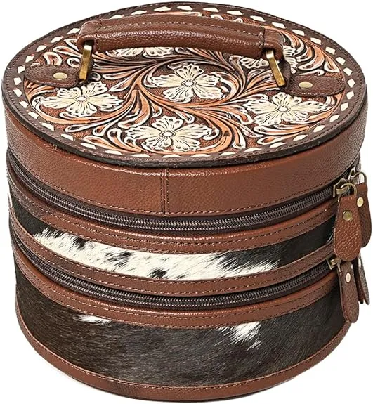 American Darling Round Travel Cowhide and Tooled Case - ADBGA491