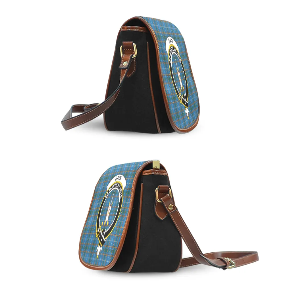 Bain Tartan Saddle Bag with Family Crest