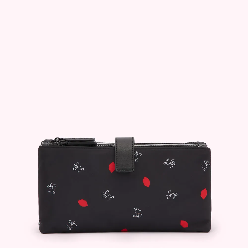 BLACK MULTI LG & LIP PRINT DOUBLE MAKEUP BAG