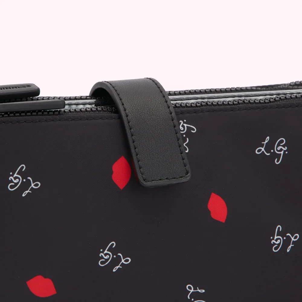 BLACK MULTI LG & LIP PRINT DOUBLE MAKEUP BAG