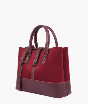 Burgundy suede multi-compartment shoulder bag