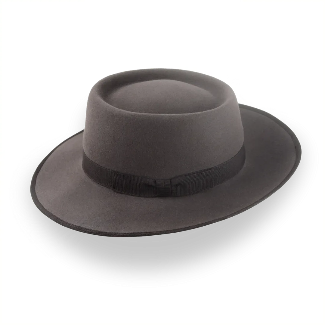 Caribou Grey Wide Brim Porkpie Hat with Custom Fit | The Oppenheimer