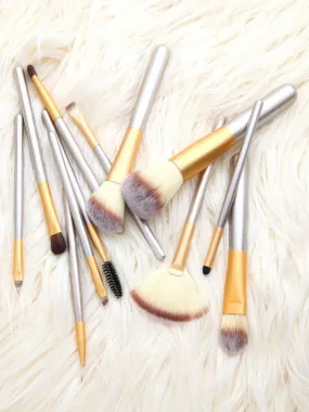 Champagne Gold 12Pcs Makeup Brush Set With Leather Bag