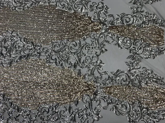 Elegant French Power Spandex Stretch Mesh Lace Sequin Fabric By The Yard