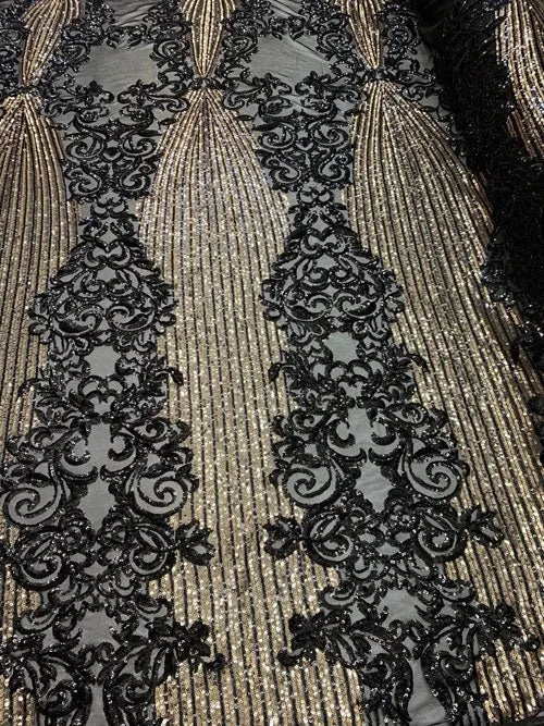 Elegant French Power Spandex Stretch Mesh Lace Sequin Fabric By The Yard