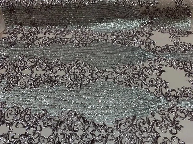 Elegant French Power Spandex Stretch Mesh Lace Sequin Fabric By The Yard