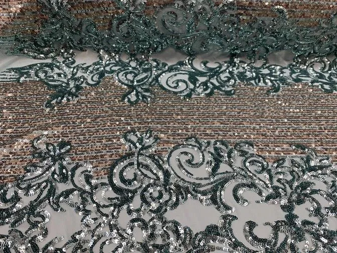 Elegant French Power Spandex Stretch Mesh Lace Sequin Fabric By The Yard