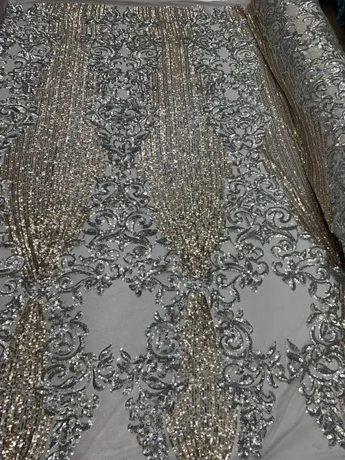 Elegant French Power Spandex Stretch Mesh Lace Sequin Fabric By The Yard