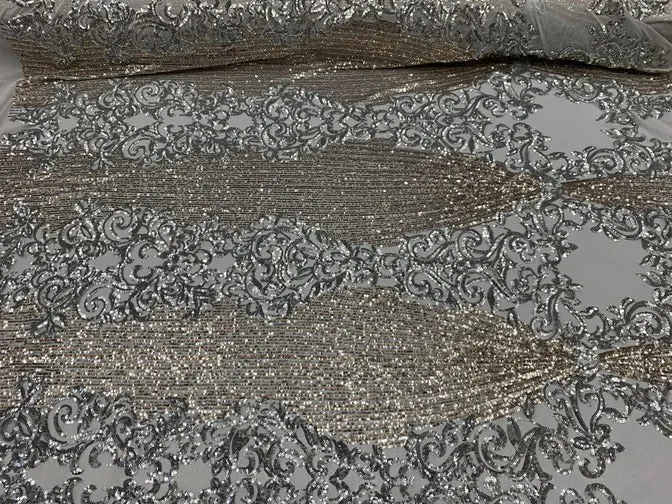 Elegant French Power Spandex Stretch Mesh Lace Sequin Fabric By The Yard