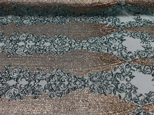 Elegant French Power Spandex Stretch Mesh Lace Sequin Fabric By The Yard