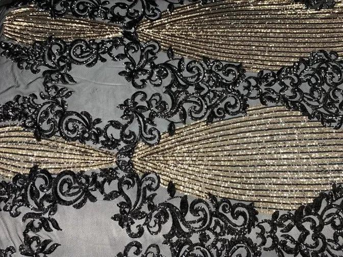 Elegant French Power Spandex Stretch Mesh Lace Sequin Fabric By The Yard