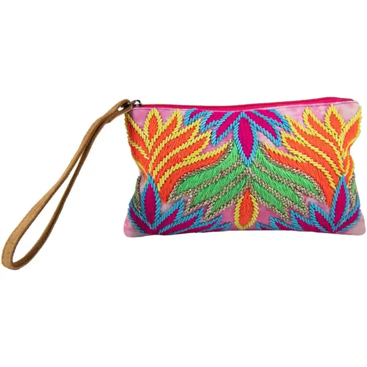 Feather Beaded Wristlet