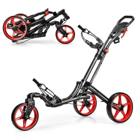 Folding Golf Push Cart with Scoreboard Adjustable Handle Swivel Wheel-Red