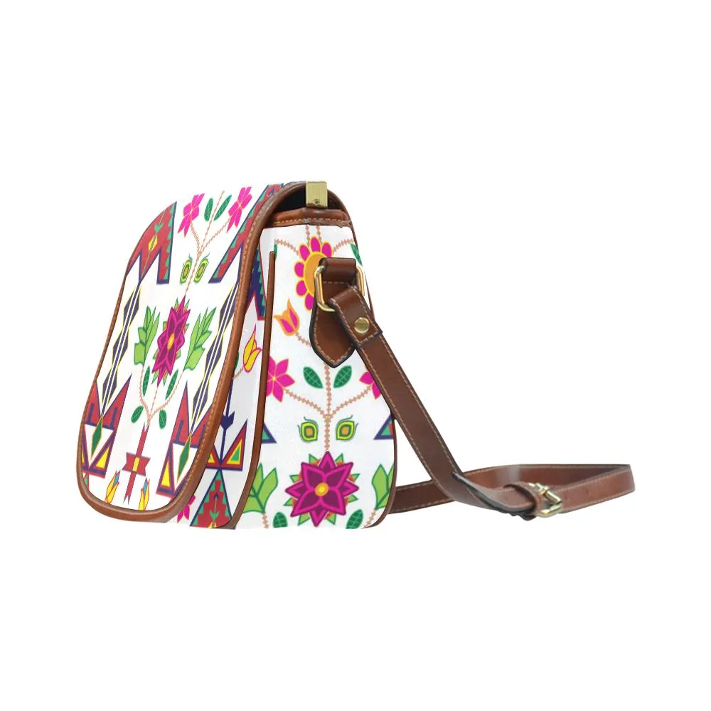 Geometric Floral Spring - White Saddle Bag/Small