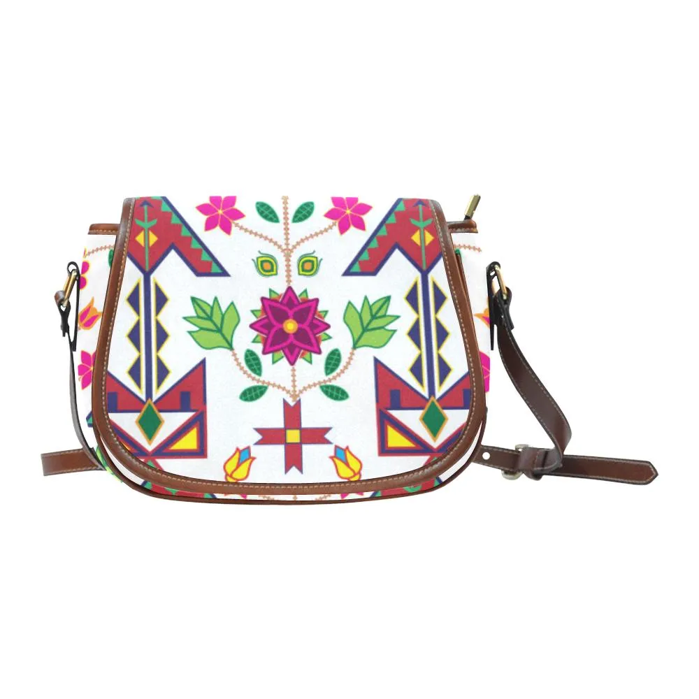 Geometric Floral Spring - White Saddle Bag/Small