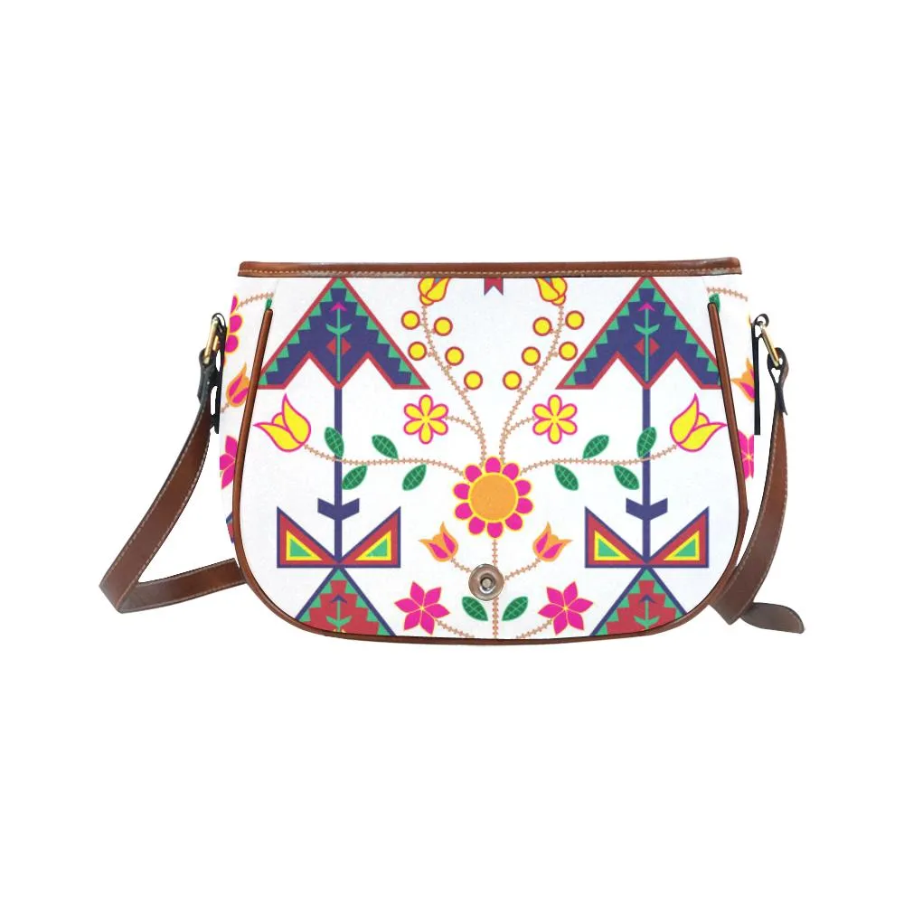 Geometric Floral Spring - White Saddle Bag/Small