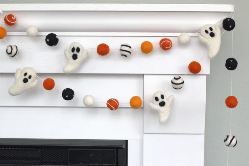 Ghost Halloween Garland- Orange & Black, Dots & Swirls