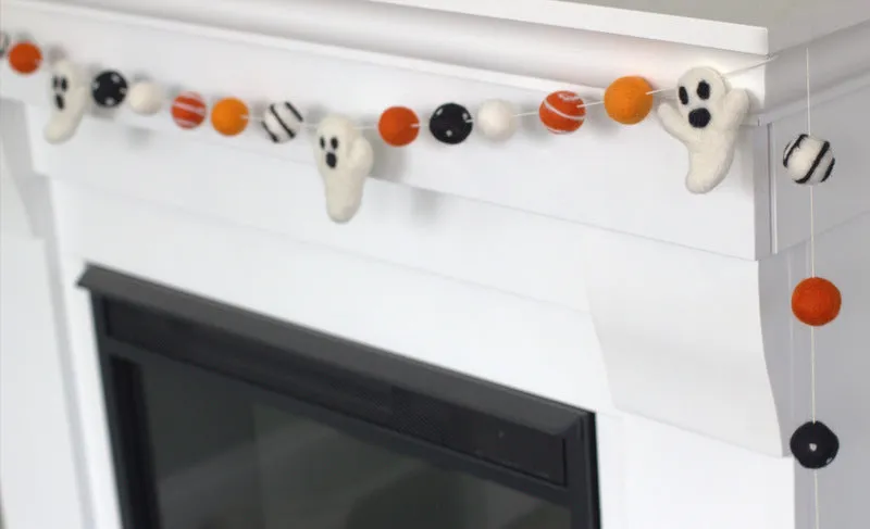 Ghost Halloween Garland- Orange & Black, Dots & Swirls