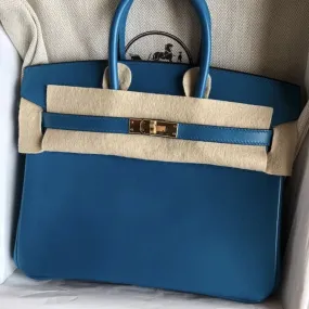 Hermès Birkin 25 Bleu Izmir Tadelakt Gold Hardware GHW