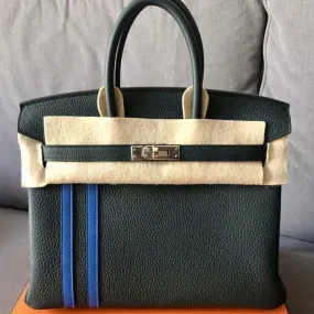 Hermès Birkin Limited Edition 30 Vert Cyprès/Bleu Zellige Togo Palladium Hardware PHW