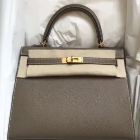 Hermès Kelly 25 Etoupe Sellier Epsom Gold Hardware GHW