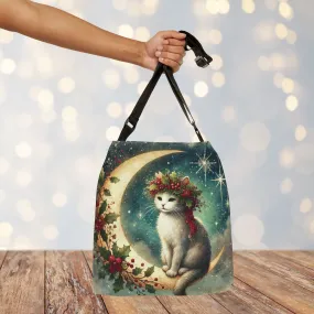 Holiday Moon - Cat Lover - Adjustable Strap Tote Bag