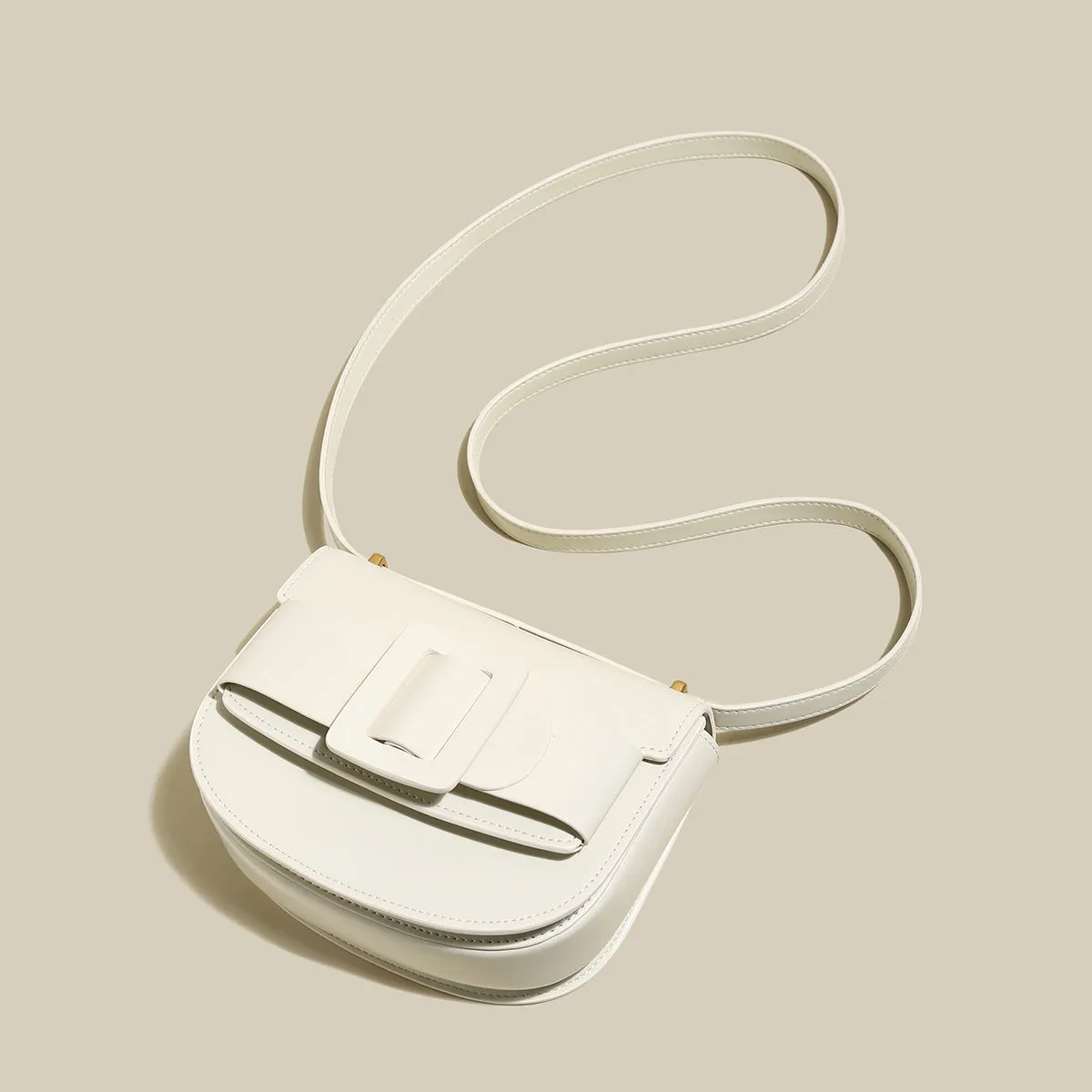 Ivory White Buckle Saddle Bag