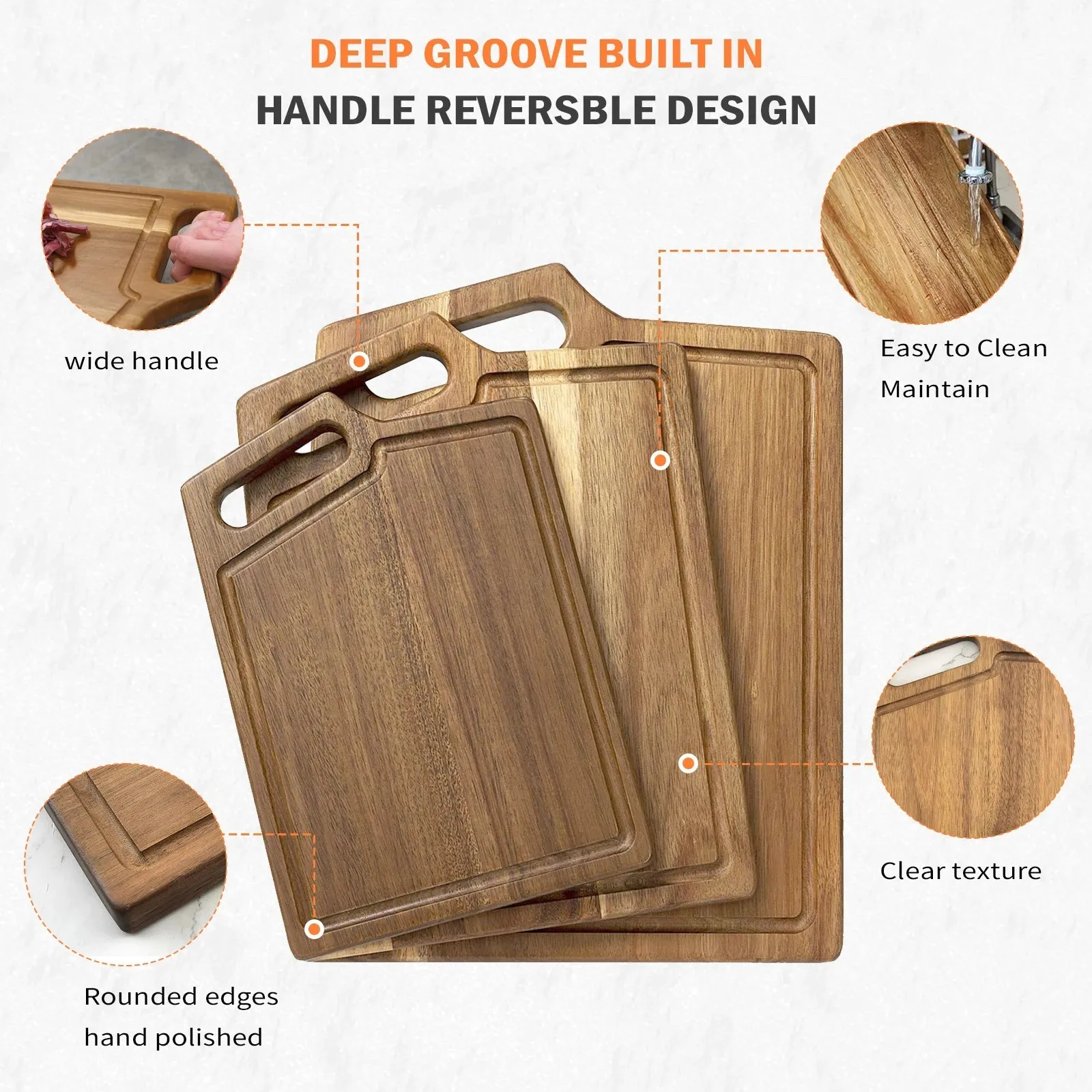 Kitchen Chopping Board with Juice Groove & Handle Hole for Meat