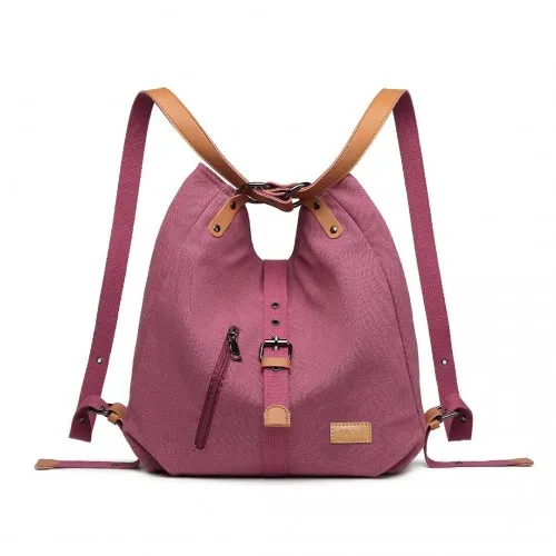 Kono Casual Canvas Dual-Use Large Capacity Shoulder Bag & Backpack - Fuchsia