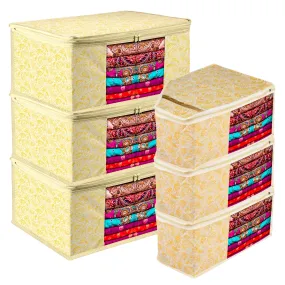 Kuber Industries Saree Cover & Blouse Cover Set | Saree & Blouse Organizer Combo Set | 3 Pieces Blouse & 3 Pieces Saree Cover Set | Zipper Closure | Carry-Design | Set of 6 | Yellow