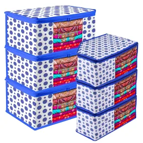 Kuber Industries Saree Cover & Blouse Cover Set | Saree & Blouse Organizer Combo Set | 3 Pieces Blouse & 3 Pieces Saree Cover Set | Zipper Closure | Dot-Design | Set of 6 | Blue