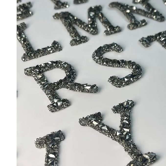 Letter E Black Sparkling Rhinestone Patch