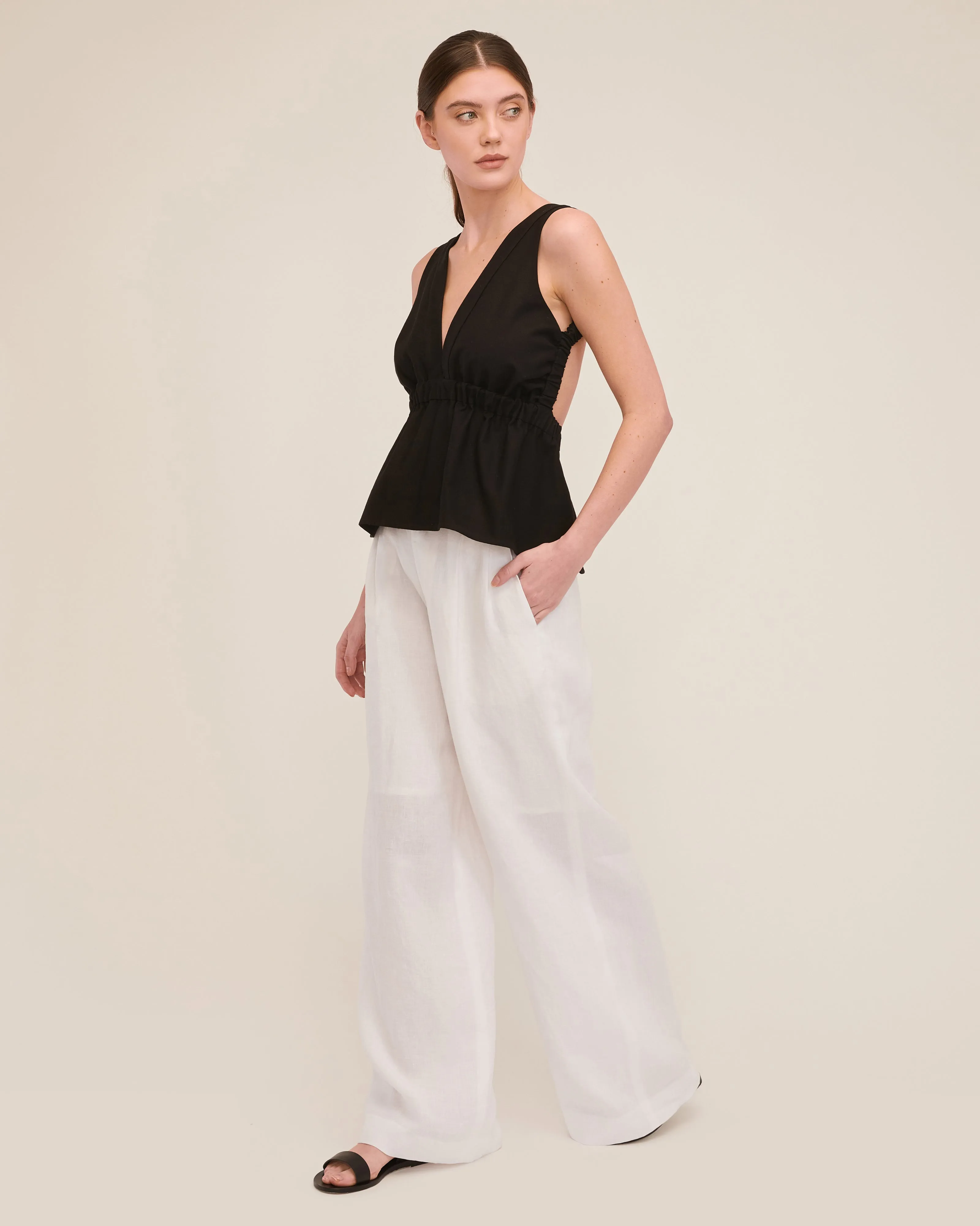 Linen Wide Leg Trouser in White