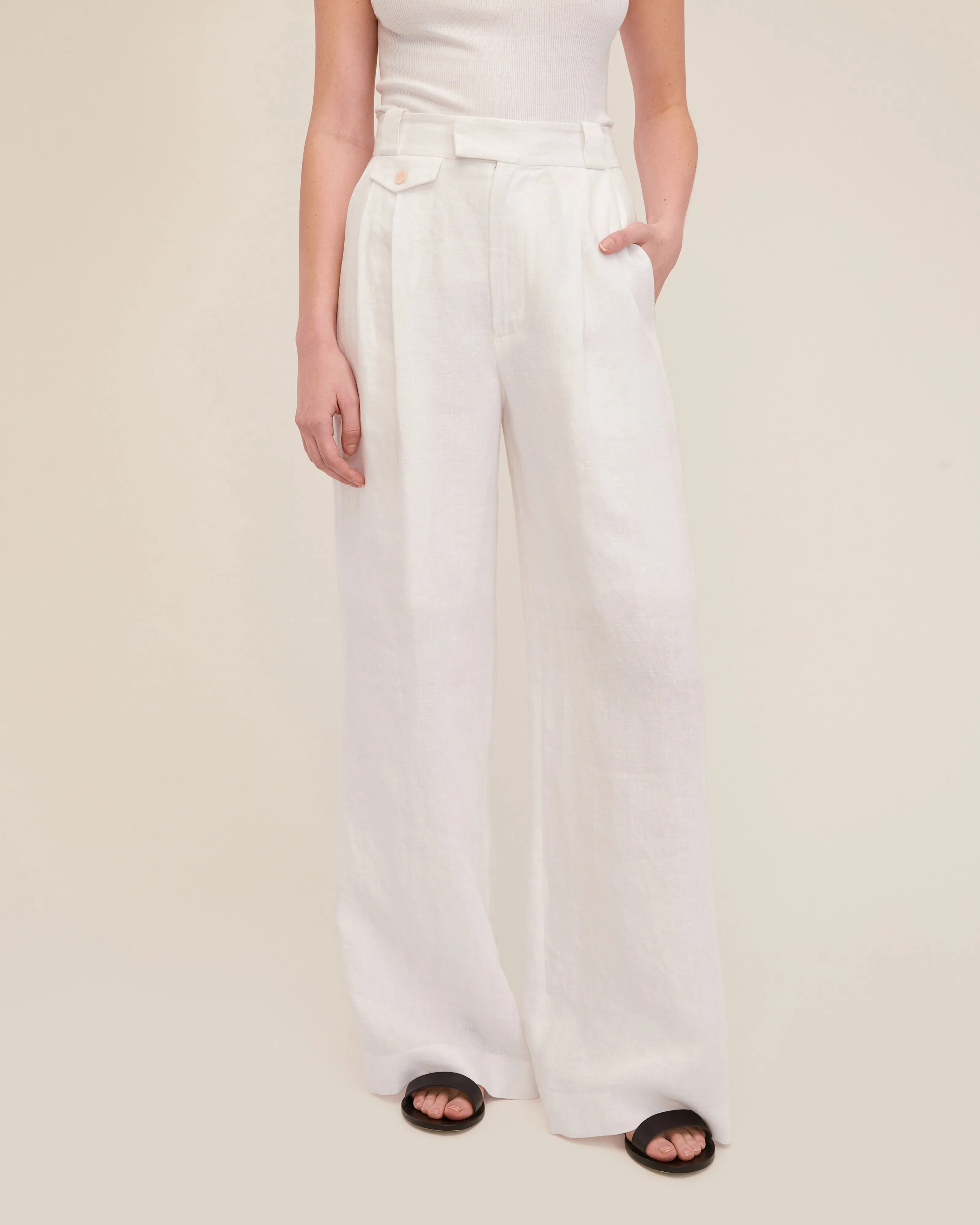 Linen Wide Leg Trouser in White