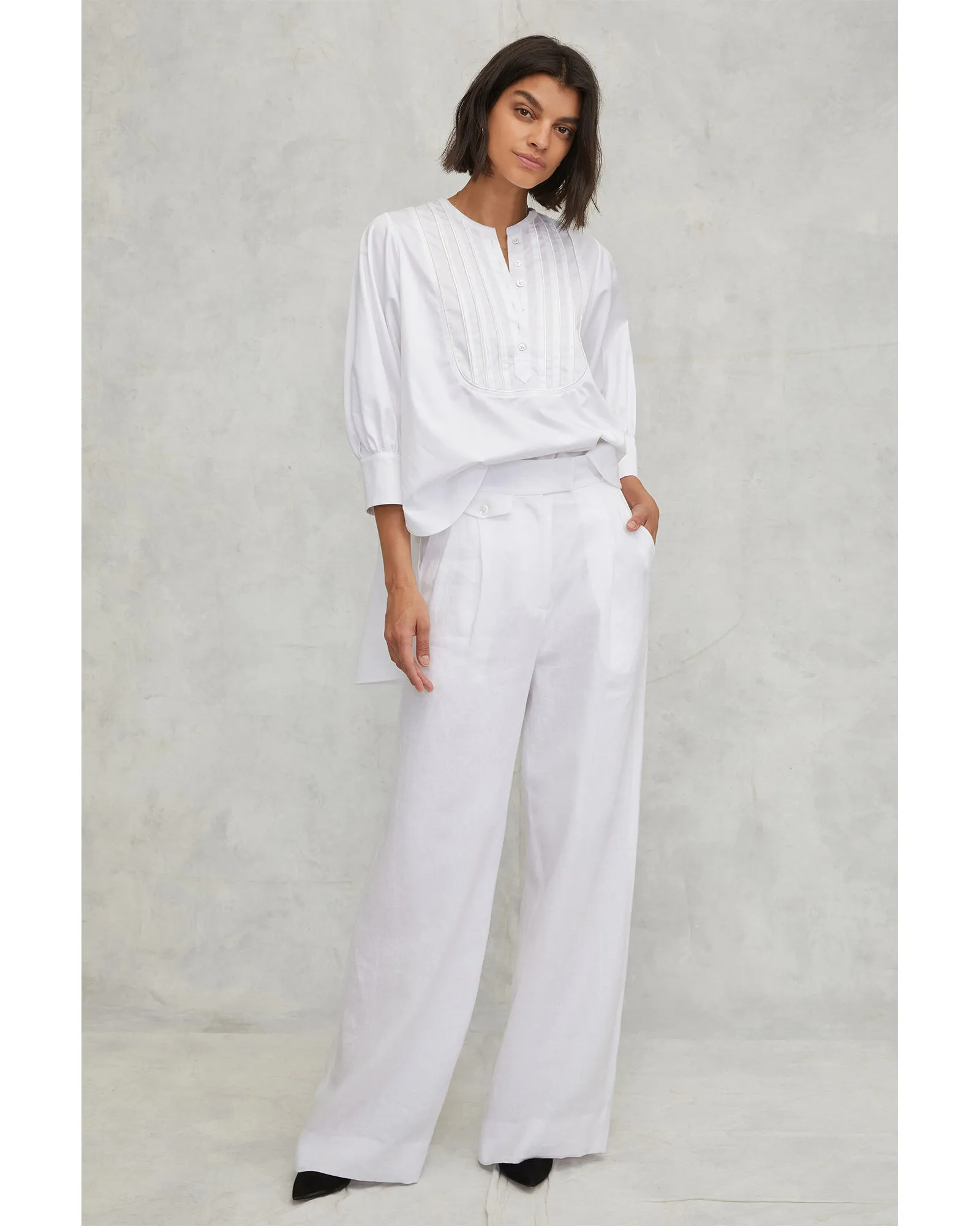 Linen Wide Leg Trouser in White