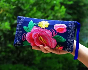 Long Double sided Embroidered Wallet, Wrist Bag, Handheld Bag, Women's Bag, Ethnic Style Cotton and Hemp Fabric Art Bag