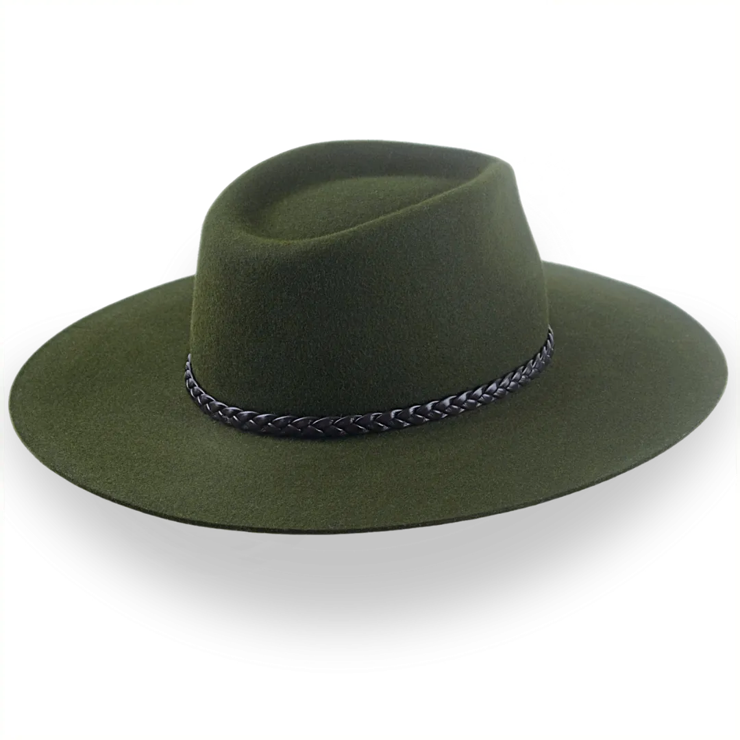 Low Crown Wide Brim Outback Fedora in Dark Olive Green | The Bush