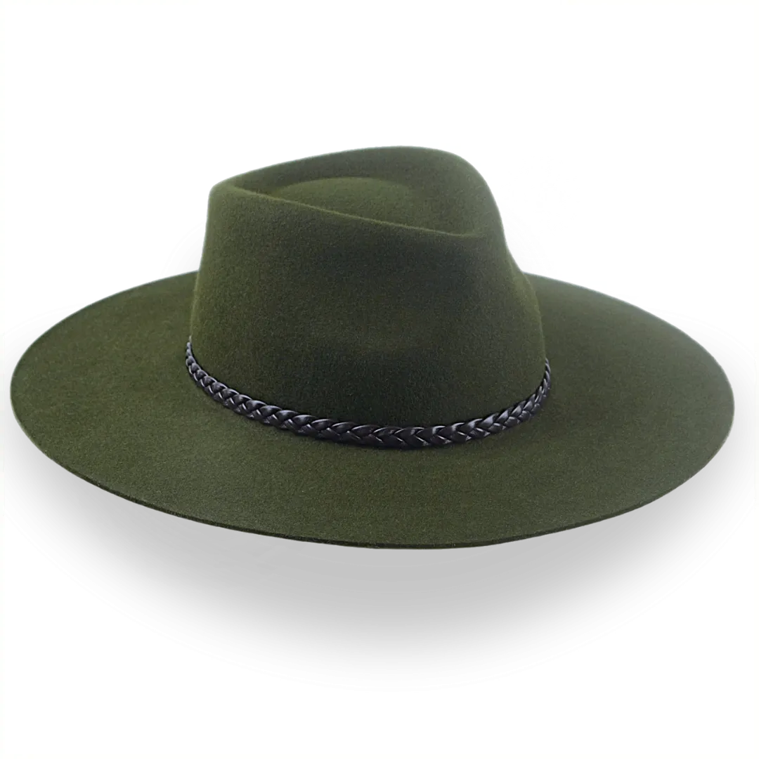 Low Crown Wide Brim Outback Fedora in Dark Olive Green | The Bush