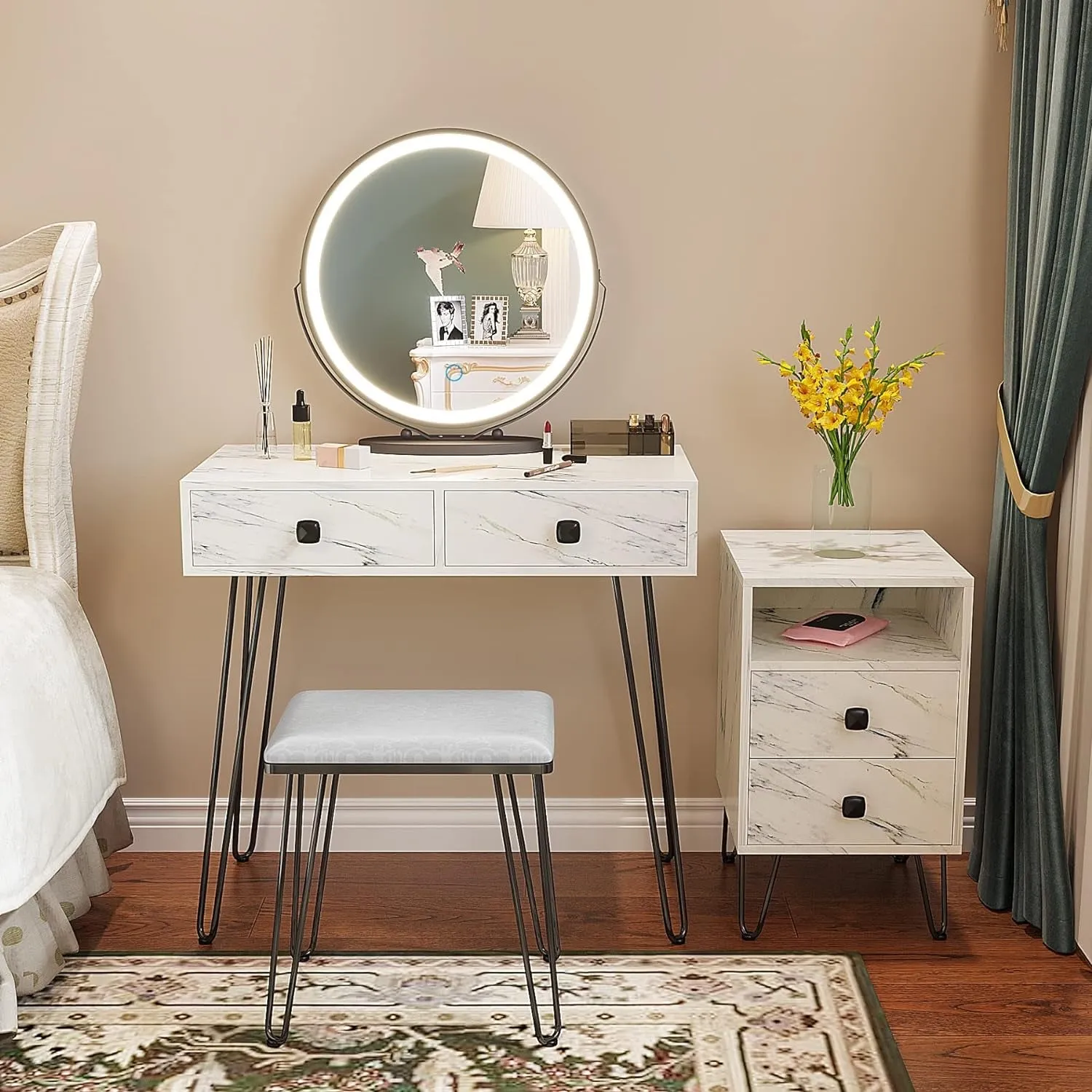 Makeup Vanity with Lights and Stool