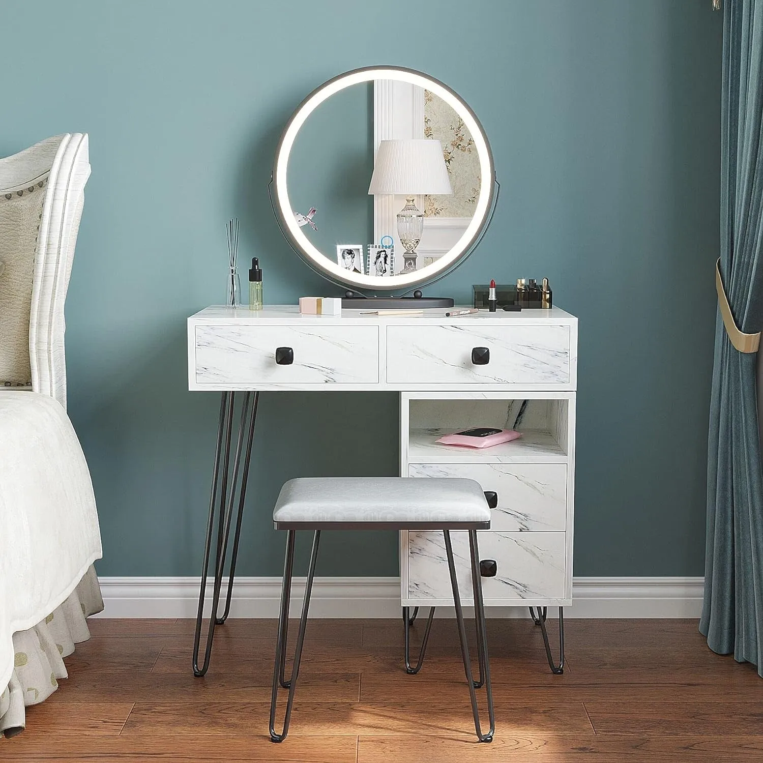 Makeup Vanity with Lights and Stool