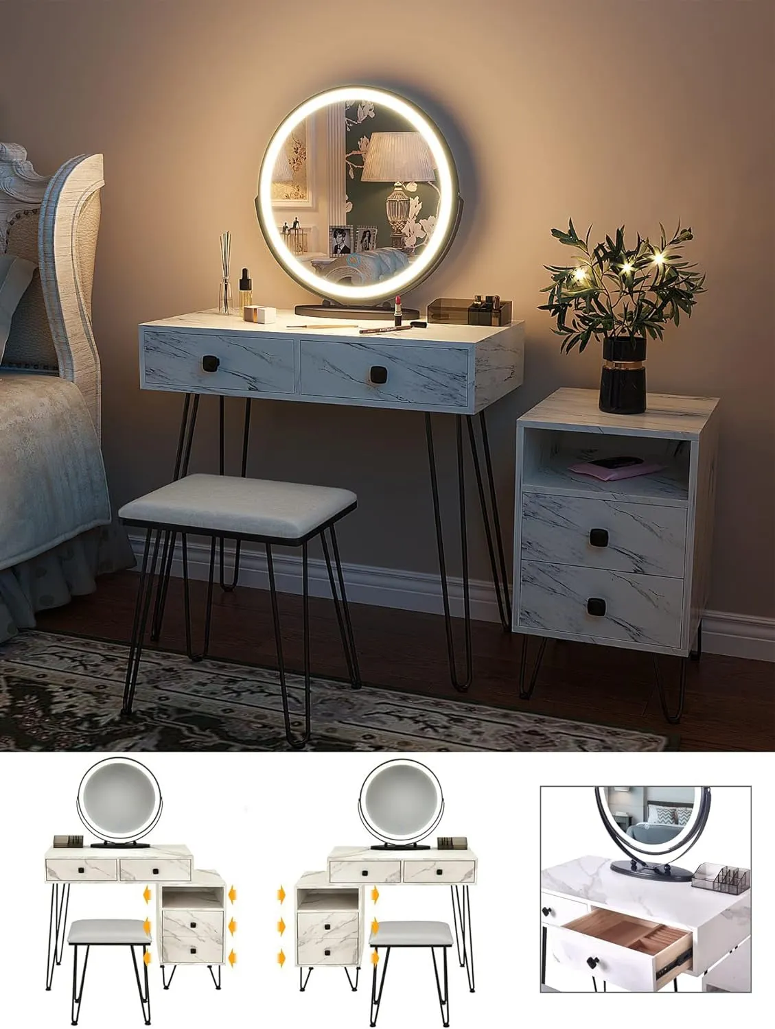 Makeup Vanity with Lights and Stool