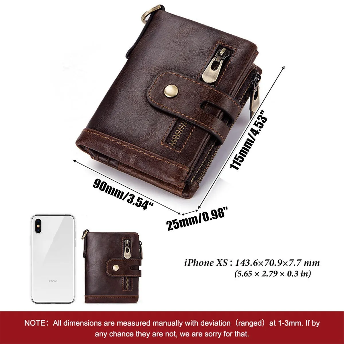 Men Genuine Leather Wallet RFID Anti-theft Short Zip Coin Hold Biker Chain Purse